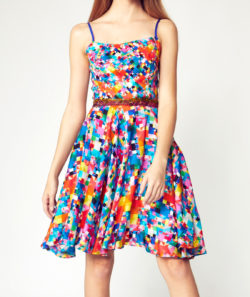 Custom Pixelated Silk Skater Dress