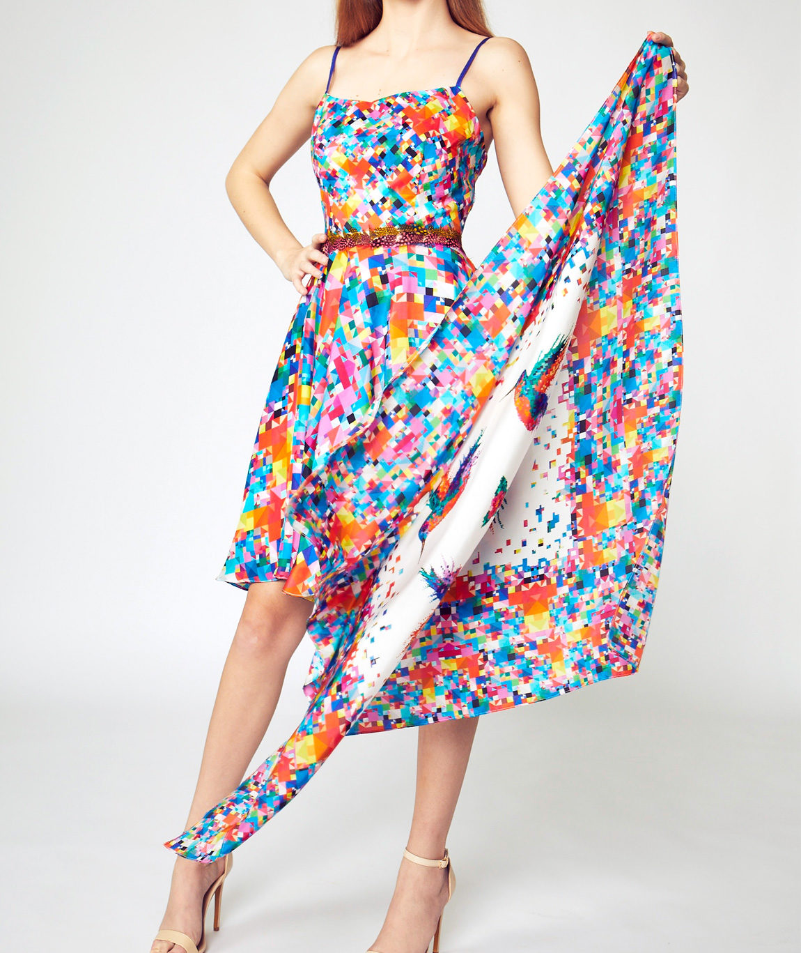 Custom Pixelated Silk Hummingbird Scarf - Image 2