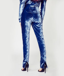 Slim Fit Velvet Pant with Button Detailing