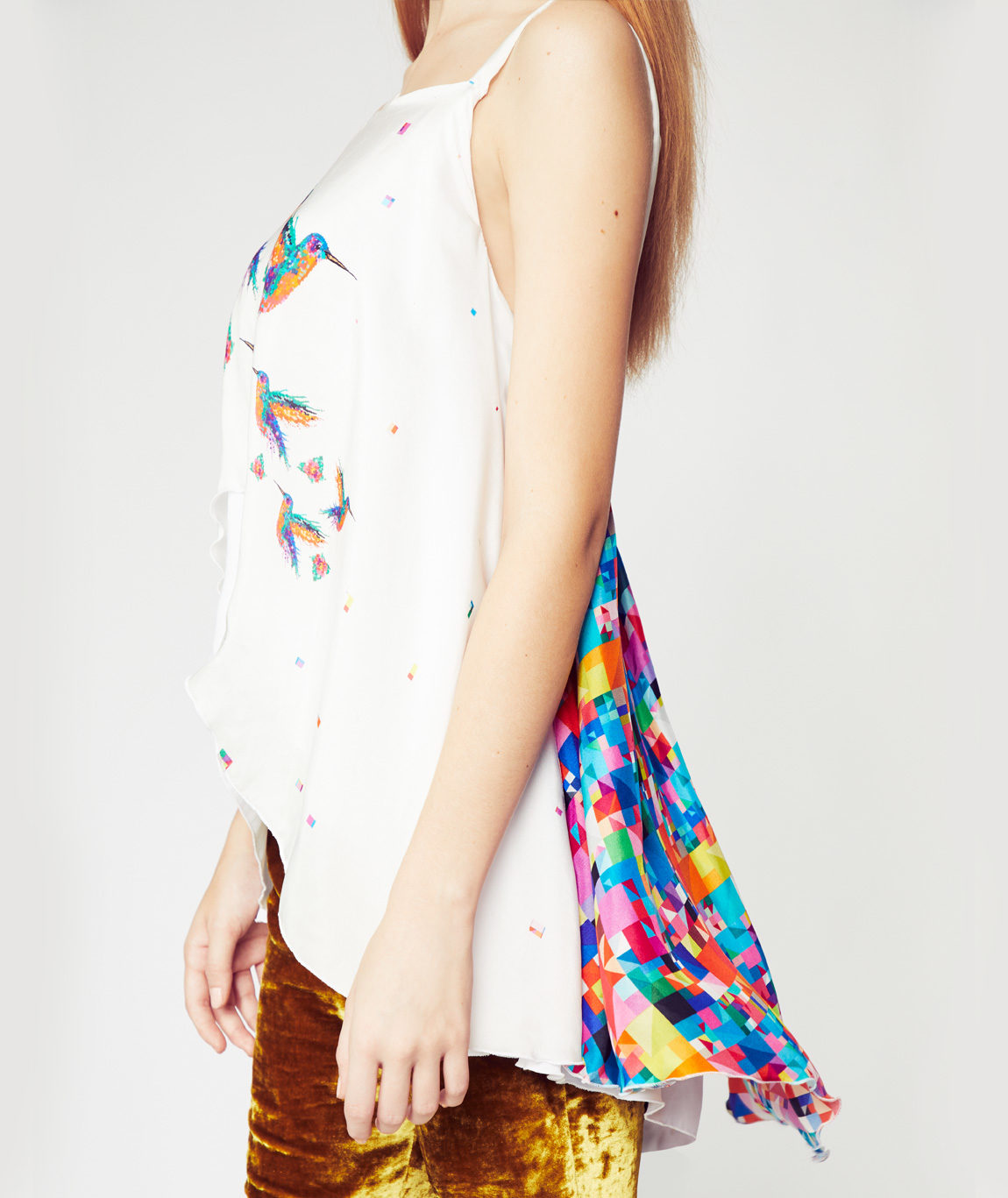 Asymmetrical Hi-Lo Pixel Bird Silk Tank - Image 3