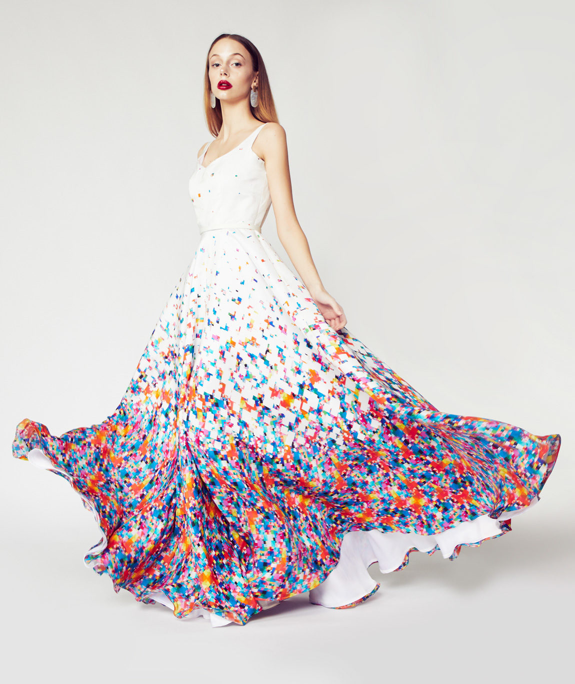 Custom Gradient Pixelated Silk Gown