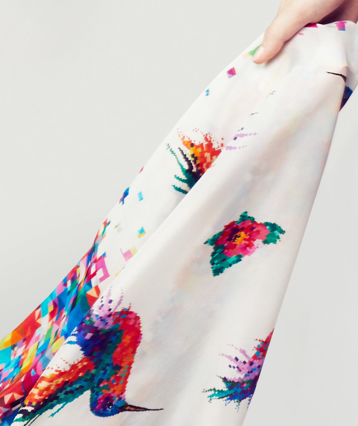 Custom Pixelated Silk Hummingbird Pocket Square - Image 2